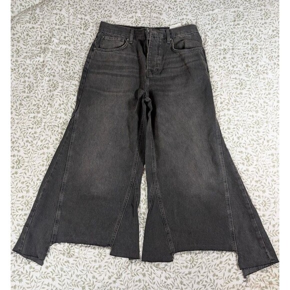 NWT We The Free Ripple Wide Leg Crop Jeans Black 30W (Tag 24L) Raw Hem High Rise - Picture 1 of 13